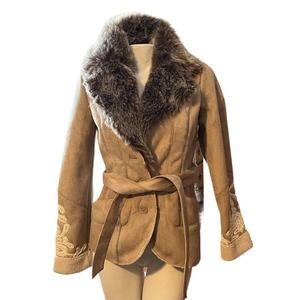 INC International Concepts Women's Tan and Brown Faux Suede Jacket, XS
